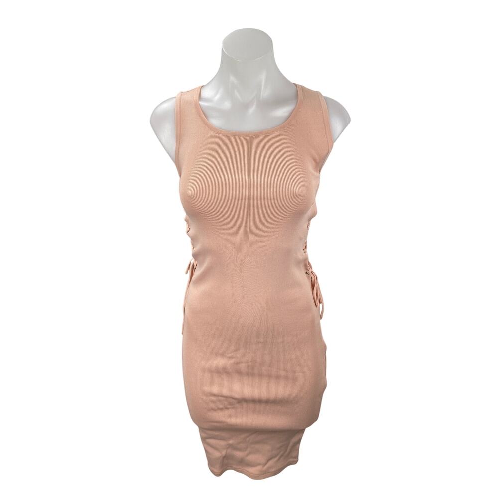 Rehab Coral Sleeveless Side Lace Up Ribbed Knit Tank Mini Bodycon Dress Size S
